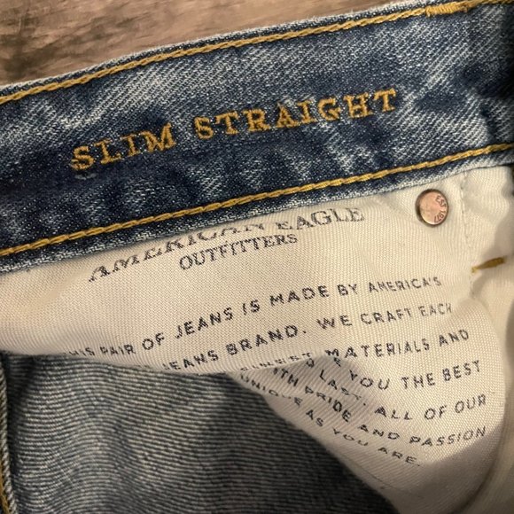 American Eagle Men's Jeans Size 28x32 Slim Starlight Distressed Blue Jeans Denim - Picture 5 of 8